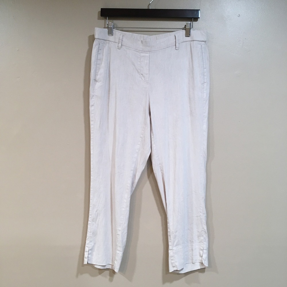 J.Jill Linen Stretch Crop Pants Womens M Cream Beige Coastal Grandma Minimalist